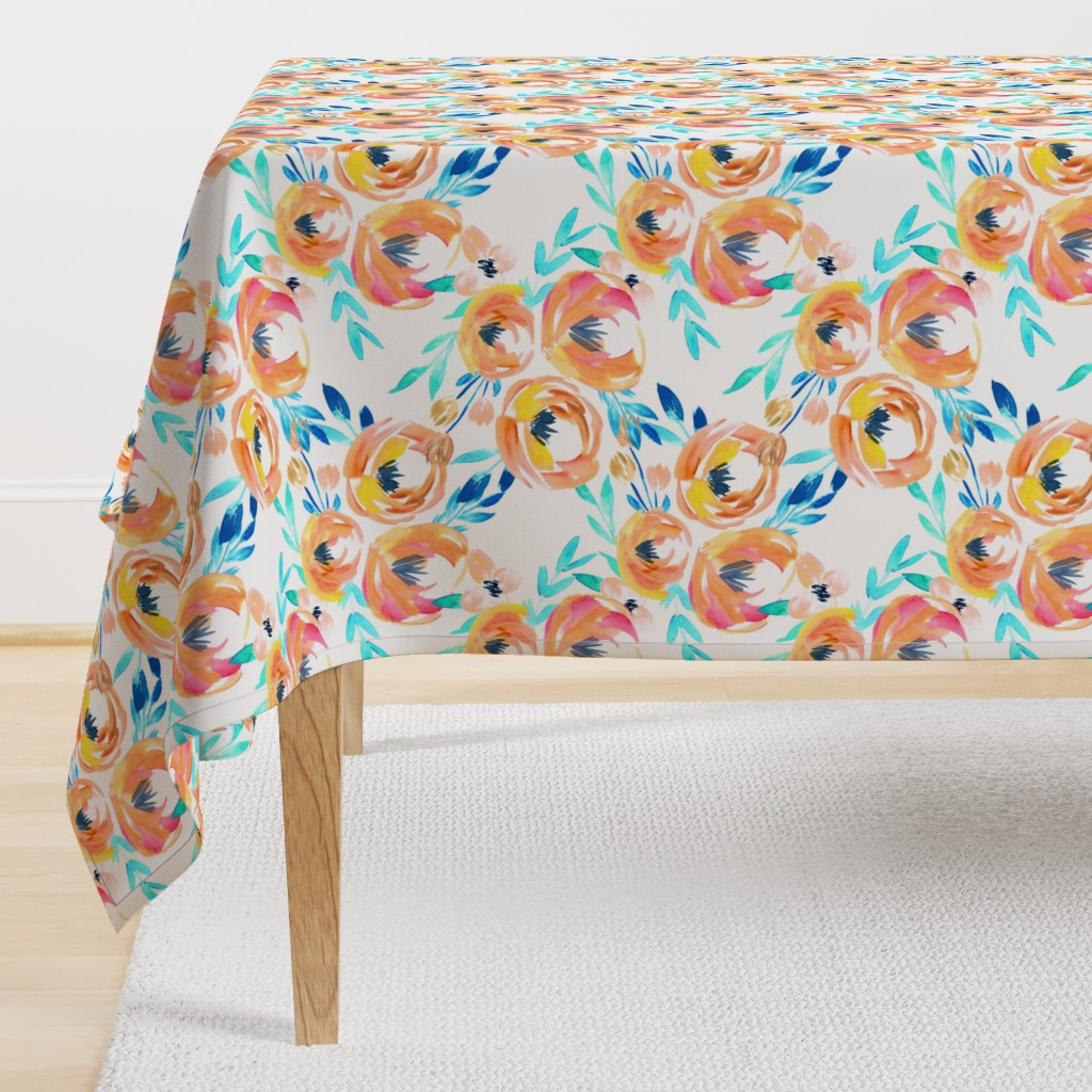 Summer Tropics Peach Turquoise Blue Floral 