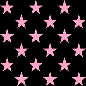One Inch Carnation Pink Stars on Black