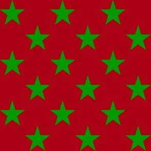 One Inch Christmas Green Stars on Dark Red