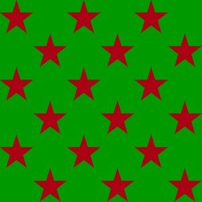 One Inch Dark Red Stars on Christmas Green