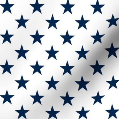 One Inch Navy Blue Stars on White