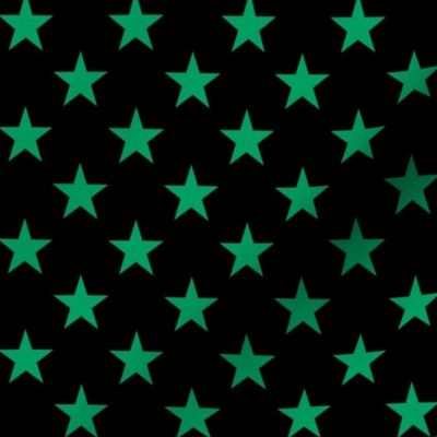 One Inch Shamrock Green Stars on Black