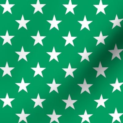 One Inch White Stars on Shamrock Green