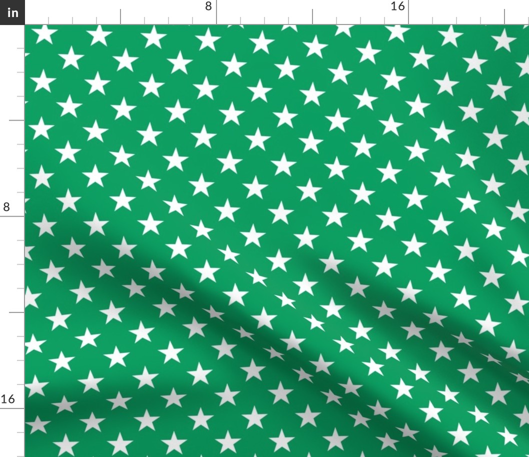 One Inch White Stars on Shamrock Green