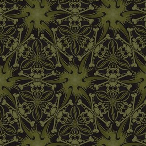 ★ SKULLS & STARS ★ Black & Olive Green / Collection : Pirates Tessellations - Skull and Crossbones Prints