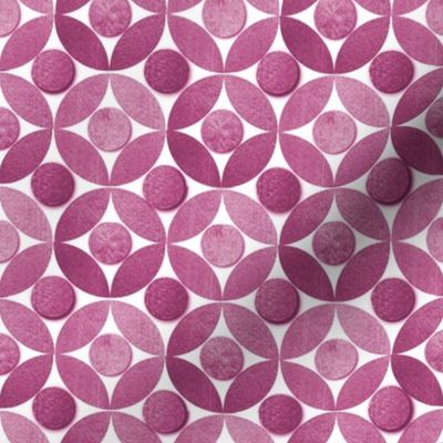 Peony pink circle lock pattern , retro style geometric flower bloom to coordinate with petal solid in peony pink