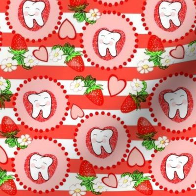 Fantasy Strawberry Teeth/ Summer Dental, Red Pink  green stripe med rdh franbail 