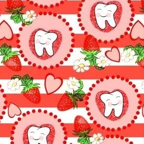 Fantasy Strawberry Teeth/ Summer Dental, Red Pink  green stripe med rdh franbail 