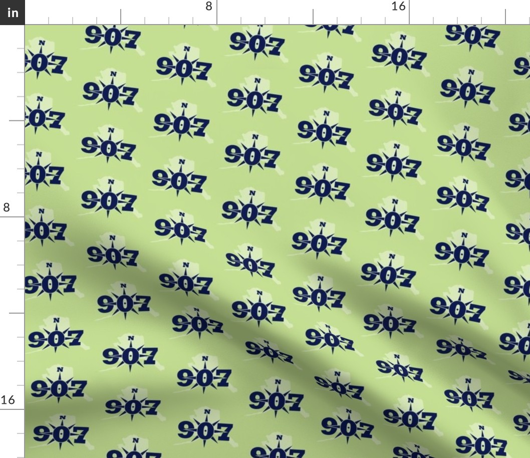 907 Alaska Map in Navy on Lime Green