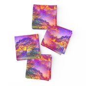 SMALL POINTILLIST JUNGLE SAVANNAH TREES PINK SUNRISE