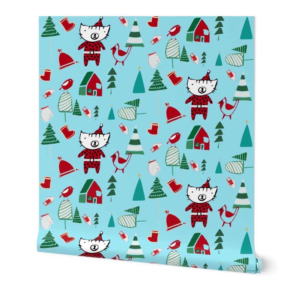 cute santa cat blue