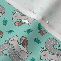 Forest Squirrel Squirrels with Leaves &  Acorn Autumn Fall on Mint Green Smaller