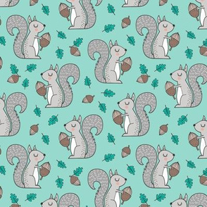 Forest Squirrel Squirrels with Leaves &  Acorn Autumn Fall on Mint Green Smaller