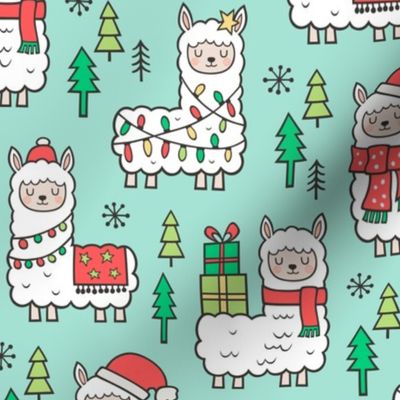 Holidays Christmas llamas on Mint Green