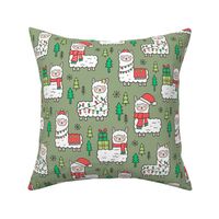 Holidays Christmas llamas on Green Olive