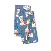 Holidays Christmas llamas on Dark Blue Navy 