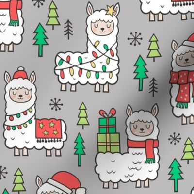 Holidays Christmas llamas on Grey