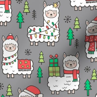 Holidays Christmas llamas on Dark Grey