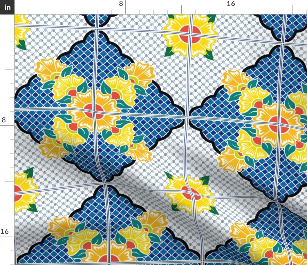 Marigold Floral Talavera on Blue