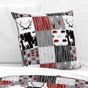 Patchwork Deer - Red, Black, Grey and White