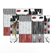 Patchwork Deer - Red, Black, Grey and White