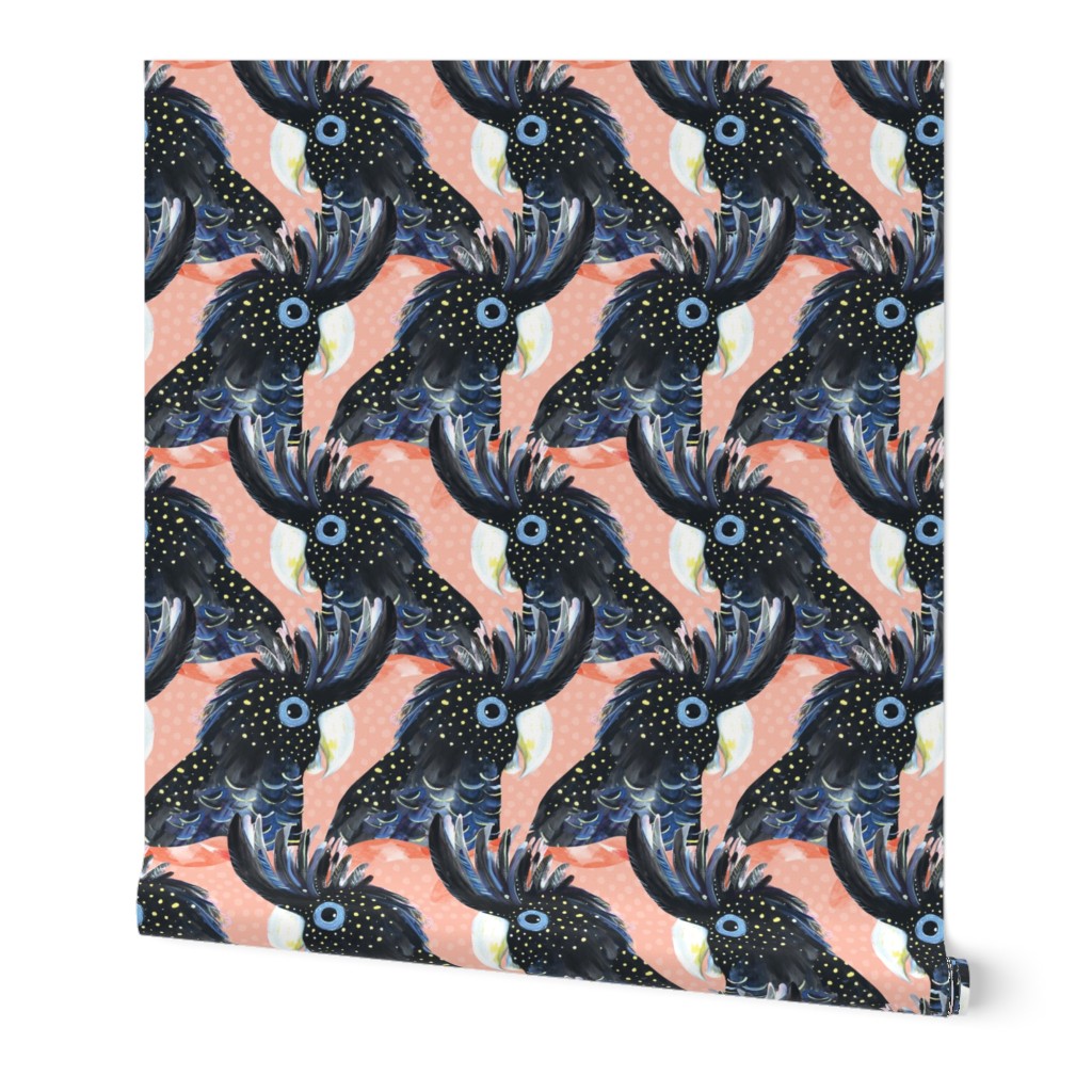 Black Cockatoo / Australian bird galah parrot spots handpainted black pink