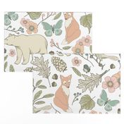 Autumn Pastel - Jumbo- White … woodland, pastel, baby, nursery, bear, fox, bird, moth, butterfly, toile