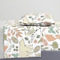 Autumn Pastel - Jumbo- White … woodland, pastel, baby, nursery, bear, fox, bird, moth, butterfly, toile