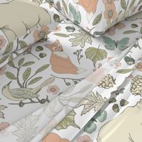 Autumn Pastel - Jumbo- White … woodland, pastel, baby, nursery, bear, fox, bird, moth, butterfly, toile