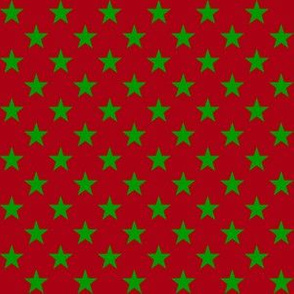 Half Inch Christmas Green Stars on Dark Red
