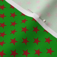 Half Inch Dark Red Stars on Christmas Green