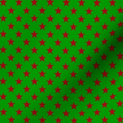 Half Inch Dark Red Stars on Christmas Green