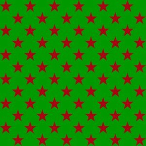 Half Inch Dark Red Stars on Christmas Green