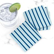 Seaside Summer Vertical Stripes  - Narrow Magnolia Cream Ribbons with Summer Seas Blue and Baby Blue - Medium Scale