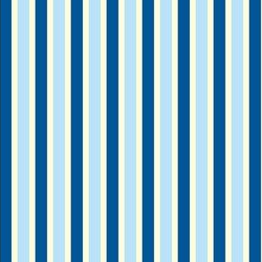 Seaside Summer Vertical Stripes  - Narrow Magnolia Cream Ribbons with Summer Seas Blue and Baby Blue - Medium Scale