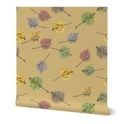  Colorado Aspen Tree Leaves Hand-painted Watercolors in Jute Beige