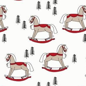 rocking horse fabric // vintage christmas toys design by andrea lauren - red