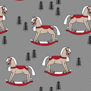 rocking horse fabric // vintage christmas toys design by andrea lauren - grey and red