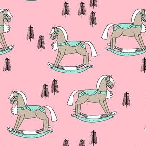 rocking horse fabric // vintage christmas toys design by andrea lauren - pink and mint