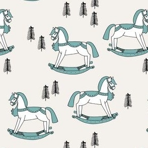 rocking horse fabric // vintage christmas toys design by andrea lauren - light blue