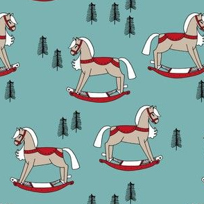 rocking horse fabric // vintage christmas toys design by andrea lauren - blue and red