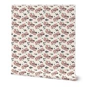  dinosaurs // pink dino dinos dinosaurs prehistoric kids dinos trex t-rex tyrannosaurus rex fabric pink railroad