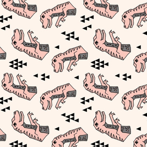  dinosaurs // pink dino dinos dinosaurs prehistoric kids dinos trex t-rex tyrannosaurus rex fabric pink railroad