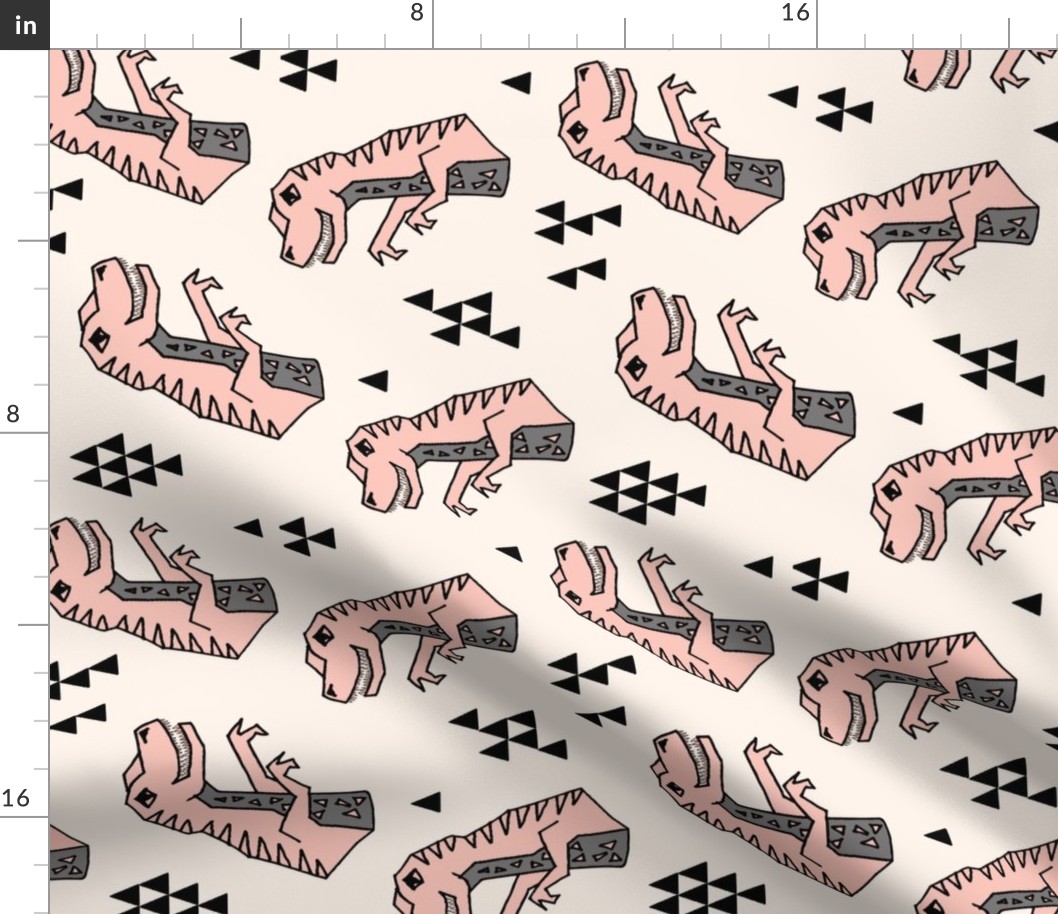  dinosaurs // pink dino dinos dinosaurs prehistoric kids dinos trex t-rex tyrannosaurus rex fabric pink railroad