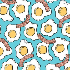 Eggs and Bacon Egg Food Breakfast on  Blue Rotated