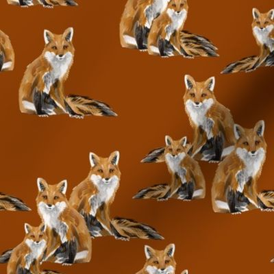 Friendly Foxes on Burnt Orange - Smaller Scale