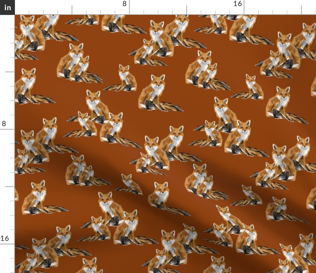 Friendly Foxes on Burnt Orange - Smaller Scale