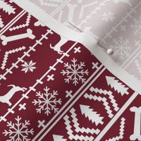 Chihuahua fair isle christmas dog fabric maroon