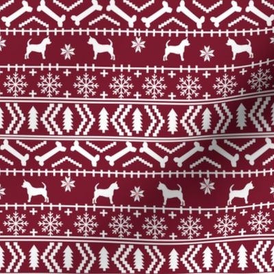 Chihuahua fair isle christmas dog fabric maroon