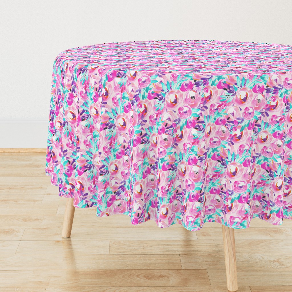 Cyan Pink Bright Modern Floral 